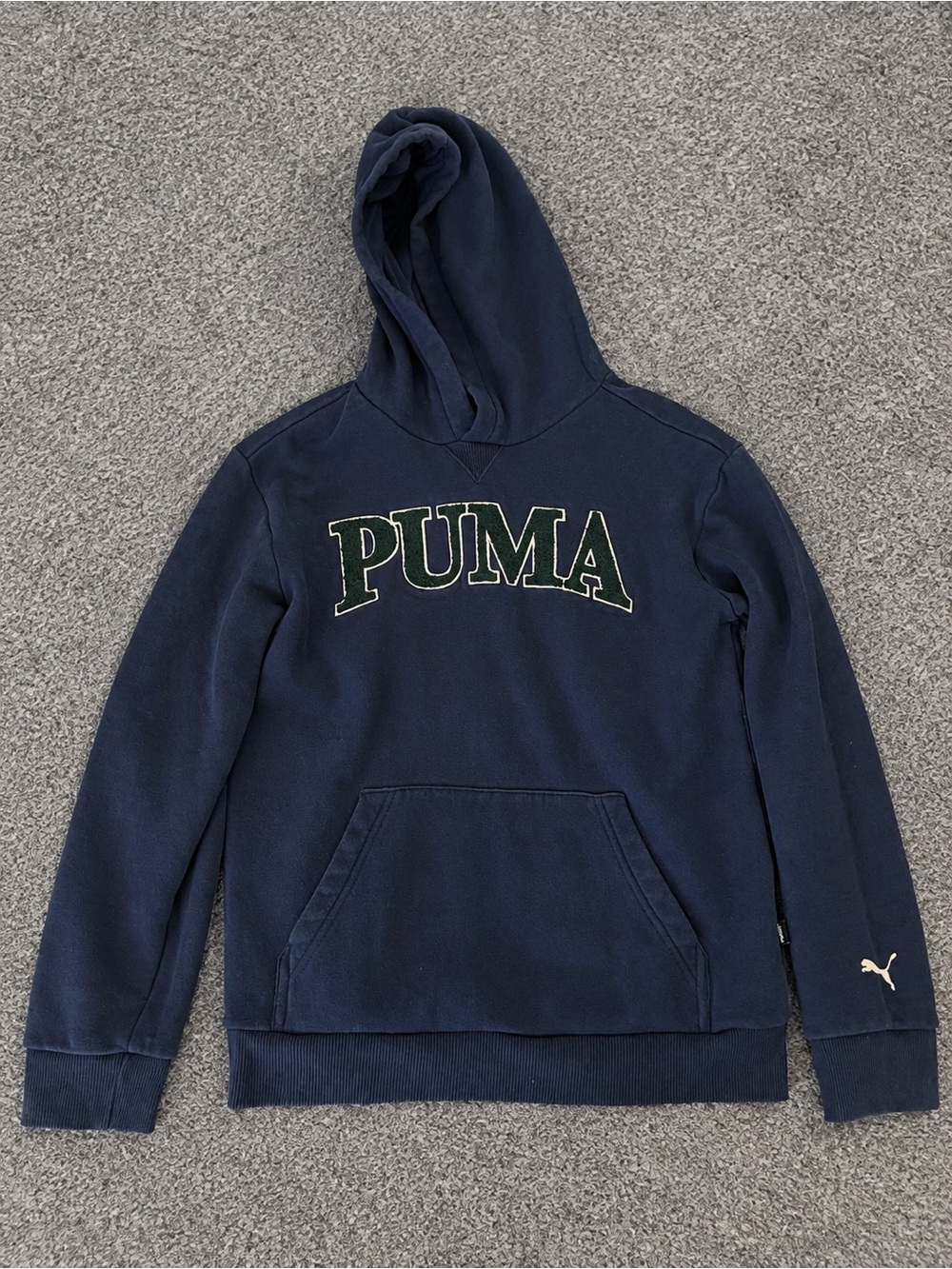 Puma Navy Hoodie with Green Lettering